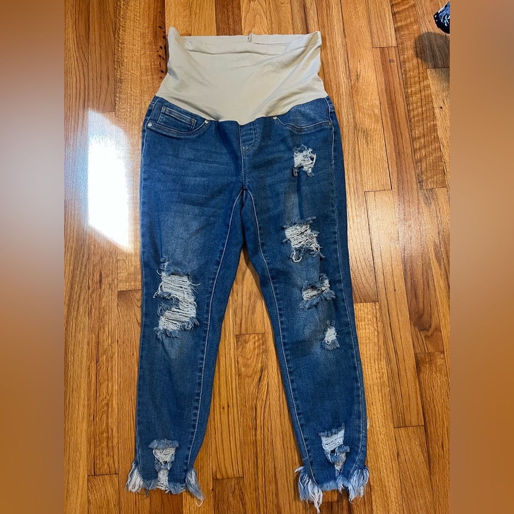 Maternity jeans distressed blue savvy size large